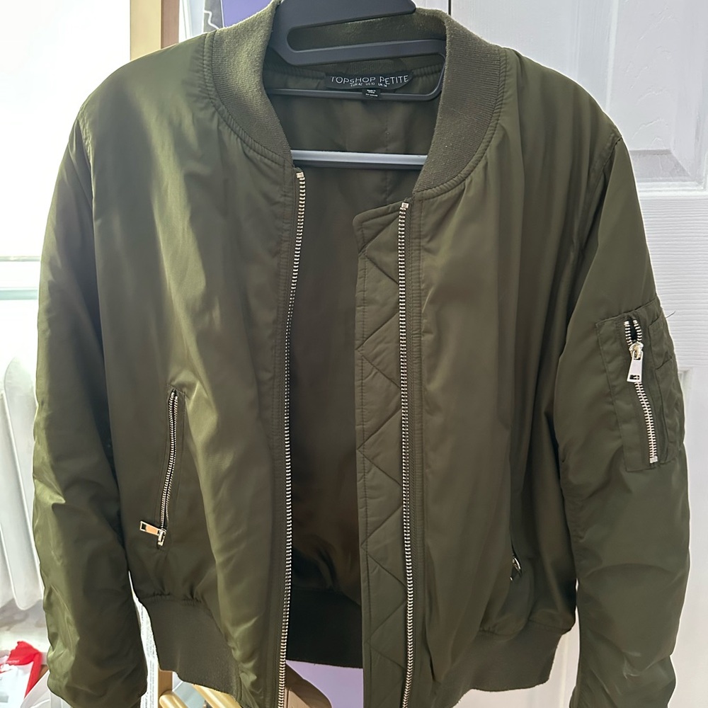 Topshop Olive Bomber Jacket for women